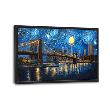Brooklyn Bridge Wall, Starry Night New York City Pictures Wall Decor, Cityscape Skyline Canvas Prints Painting