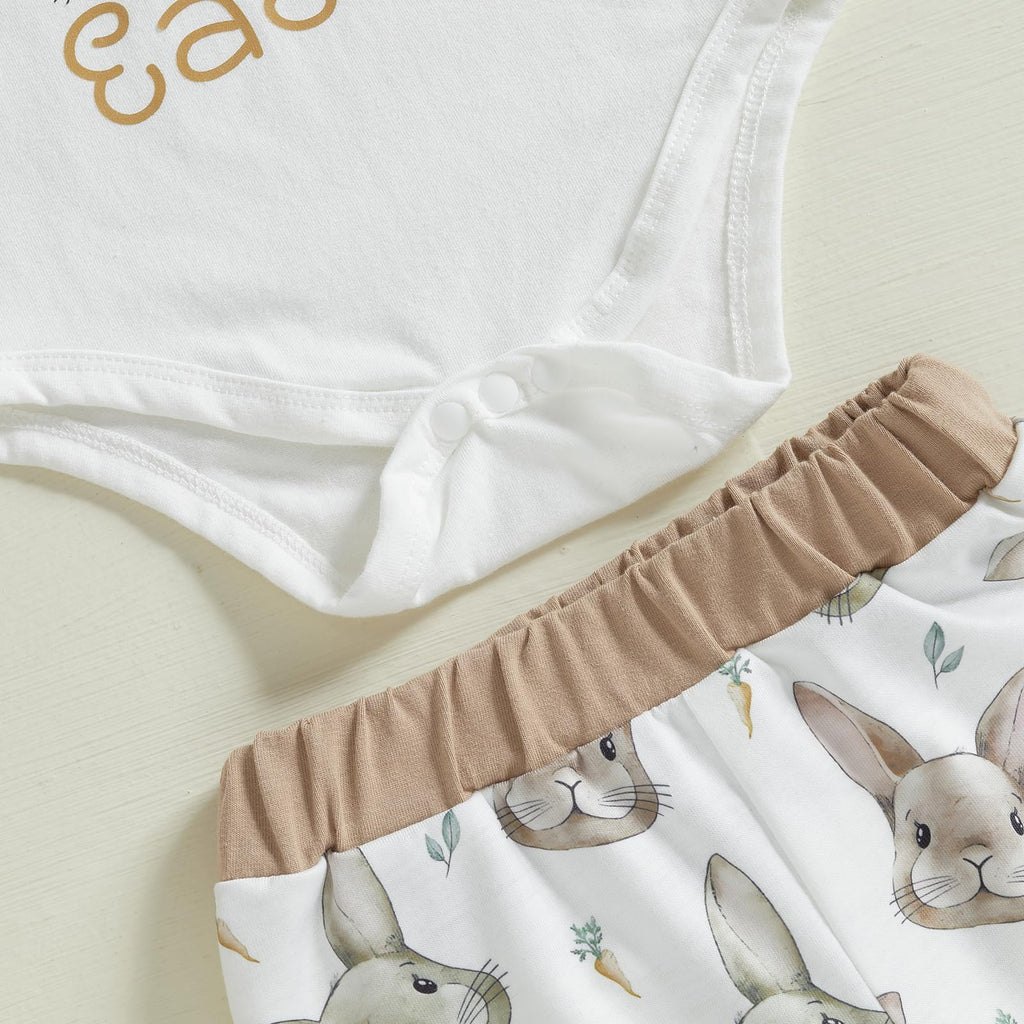 Newborn Baby Boy Girl Easter Day Clothes Set Short Sleeve Rabbit Romper Long Pants Hat My First Easter Outfits