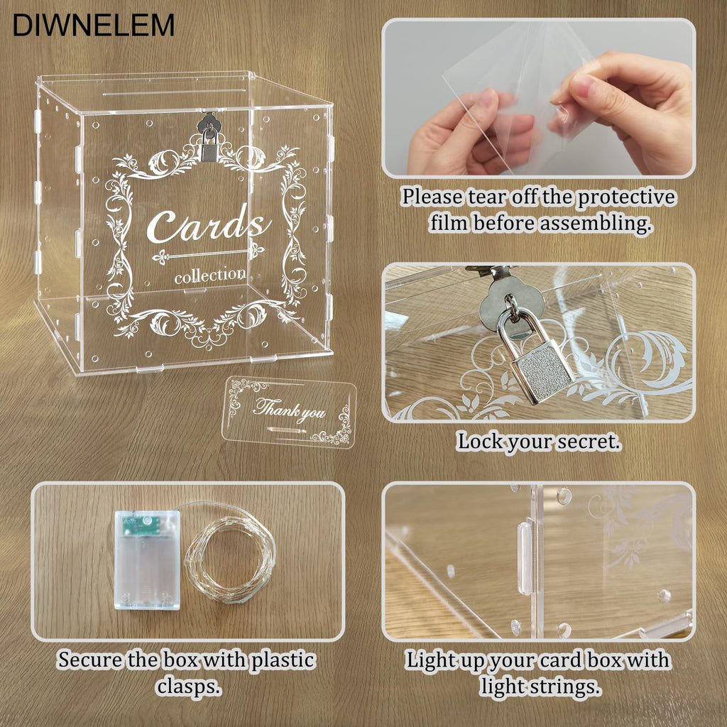 Acrylic Wedding Card Box with Lock Clear Large Letter Envelope Box Acrylic Wedding Gift Card Box Money Box for