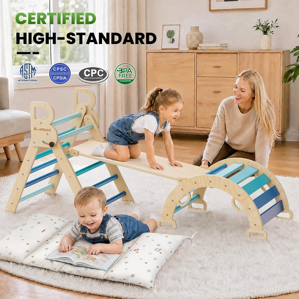 Triangle Set with Cushion, Wooden Climbing Toys for Toddler