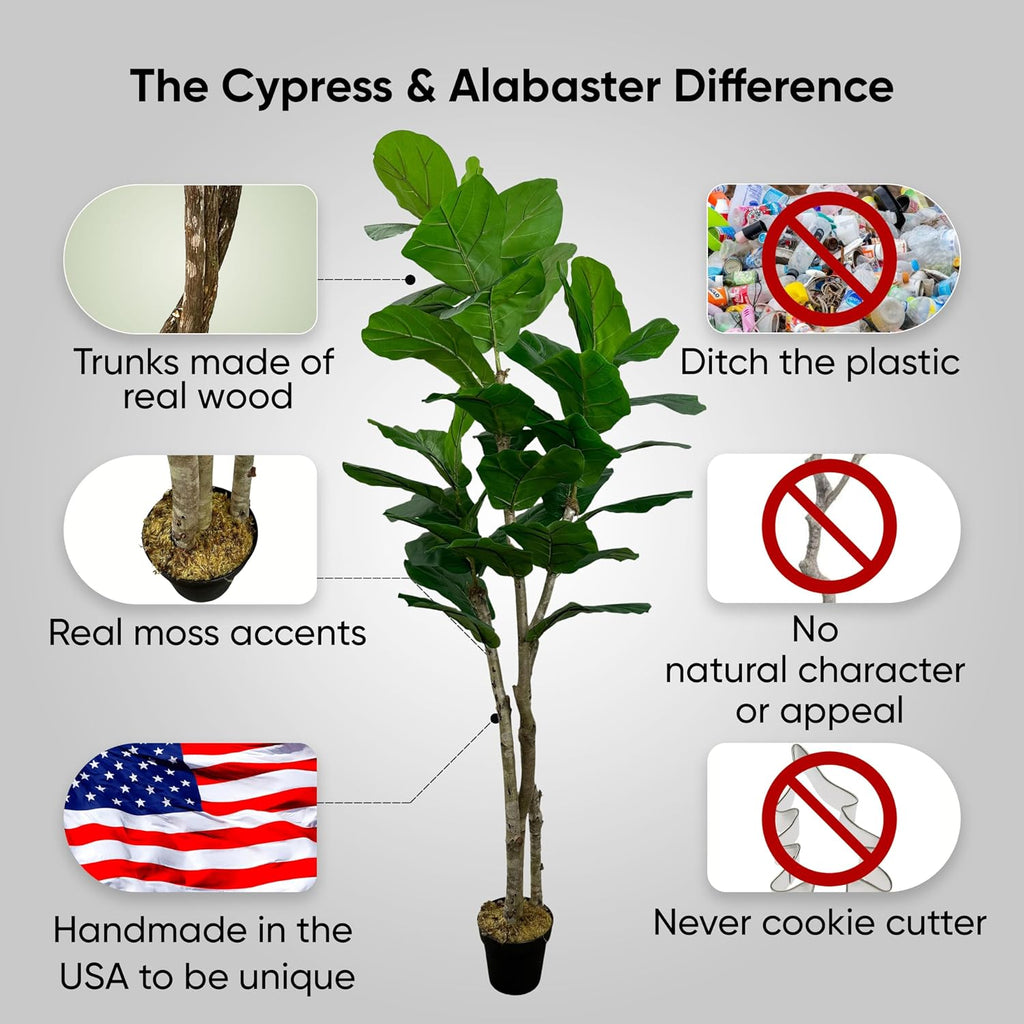 Handmade 7ft Oversized Fiddle Leaf Fig Ficus Lyrata Artificial Tree with Ethically Sourced Real Wood Trunks