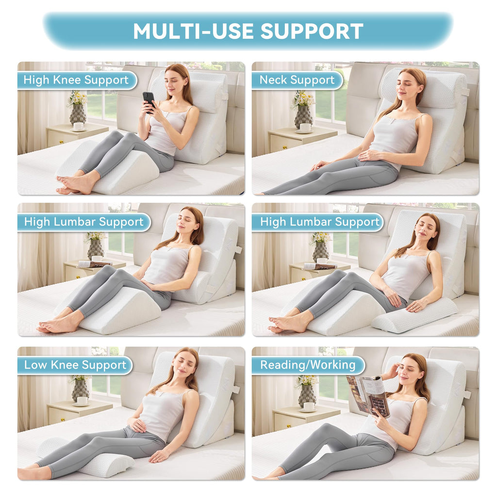4PCS Orthopedic Bed Wedge Pillow Set for Sleeping, Post Surgery Memory Foam Support Pillows for Back, Neck and Leg