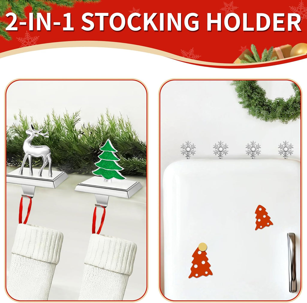 Set of 4 Metal Christmas Stocking Holders for Mantle,Heavy Duty Weighted Stocking Holders for Mantle,Silver 3D