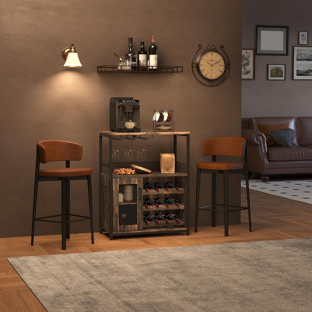 Wine Bar Cabinet with Detachable Wine Rack and Storage Space | 3-Tier Buffet Cabinet with Glass Holder and Mesh Door
