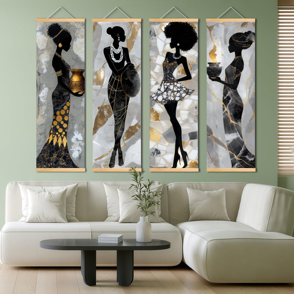 Black And Gold African American Women Canvas Wall Art 15.8×47.2in