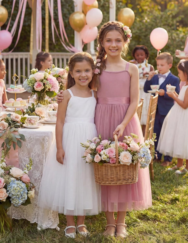 Girls Dresses Sleeveless Formal Wedding Pageant Tulle Long Dress