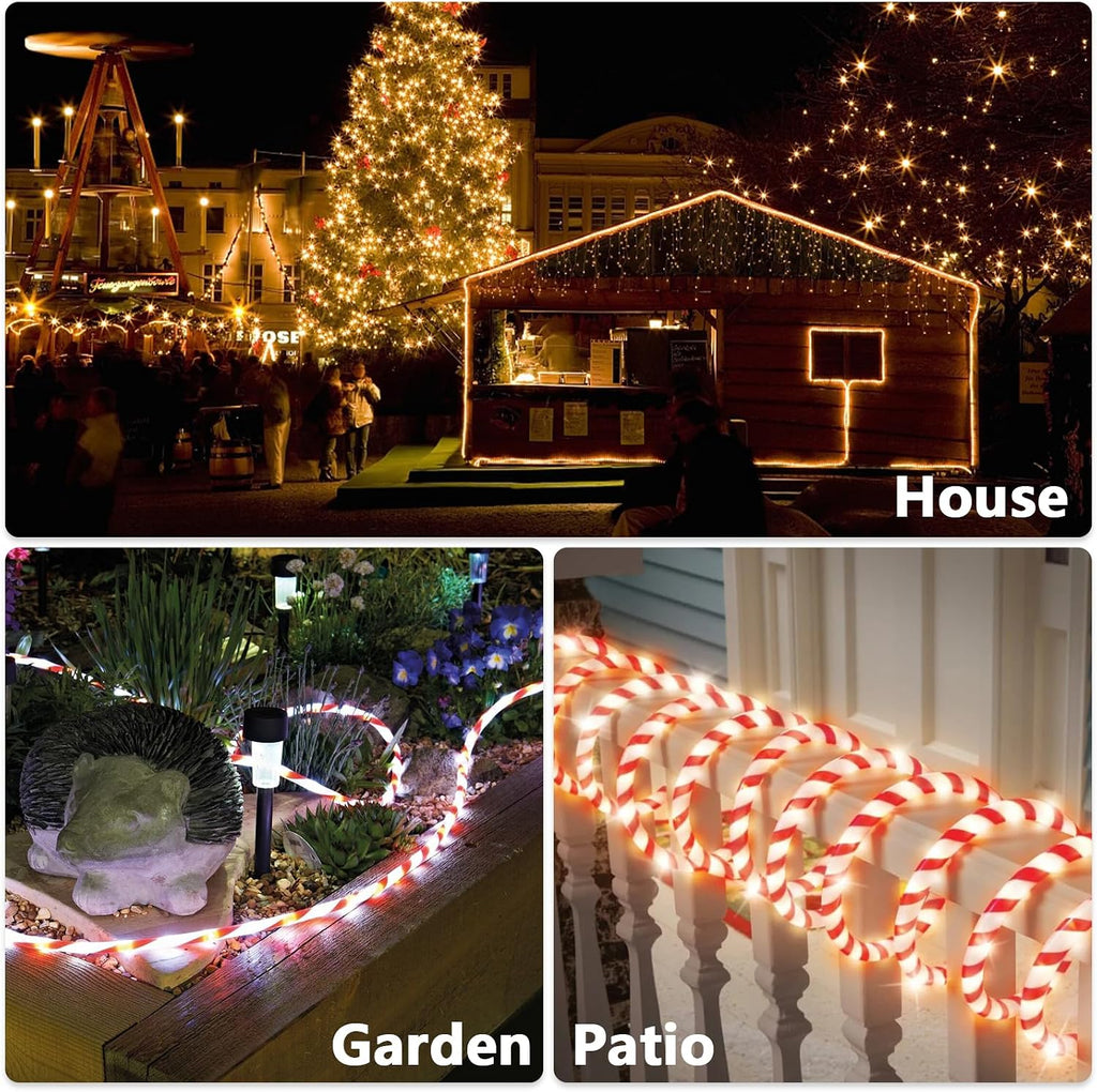 Christmas Candy Cane Rope Lights - 18FT LED Fairy Lights IP65 Waterproof Connectable Tube Lights for Outdoor Patio