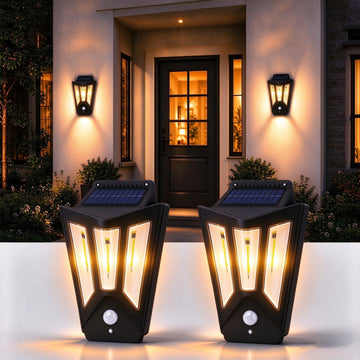 Solar Wall Lights Outdoor, Motion Sensor Dusk to Dawn Filament Wall Light
