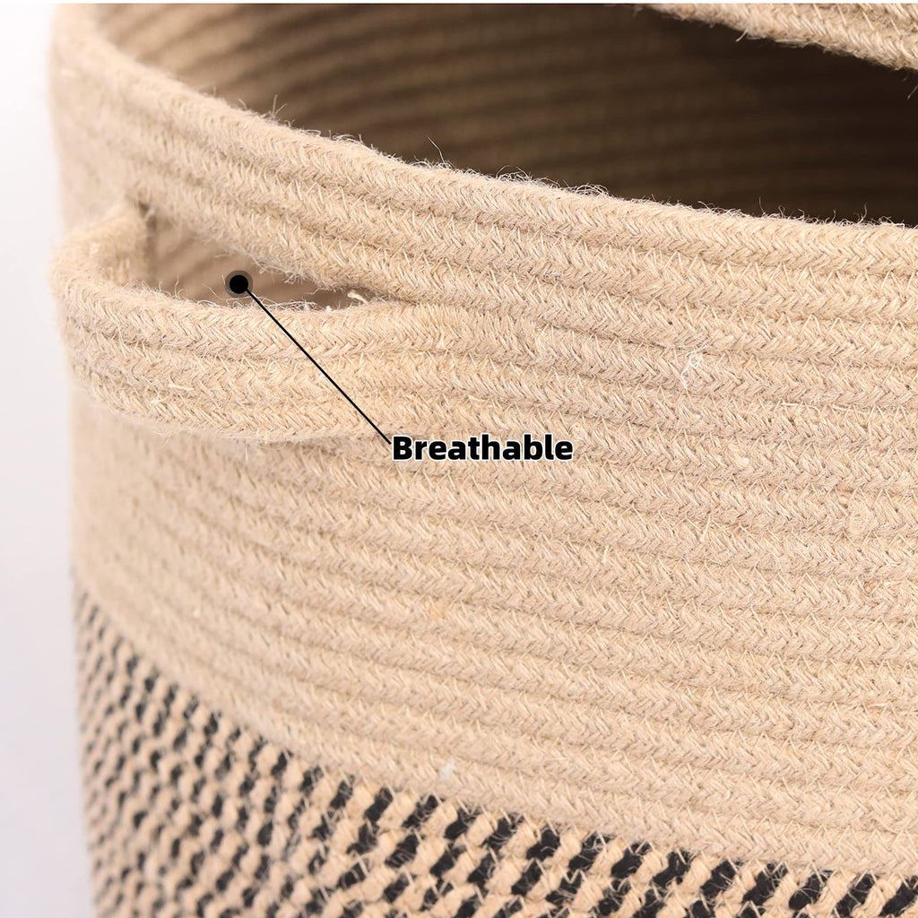 Extra Large Storage Basket with Lid 60L, 16"Wx18"H Woven Laundry Hamper Basket with Handle, Jute Rope Wicker Basket