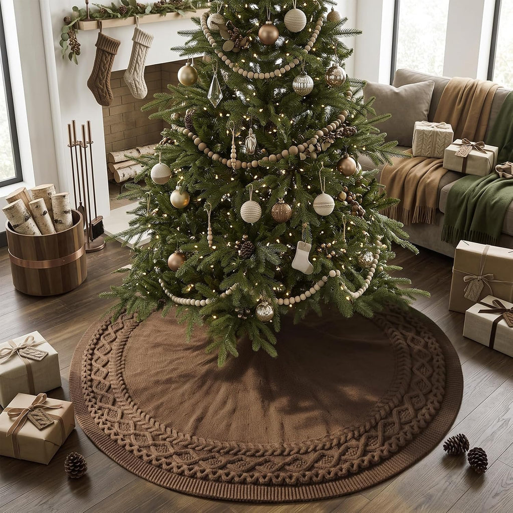 Knit Christmas Tree Skirts, Neutral Tree Skirt, Cozy Christmas Decorations