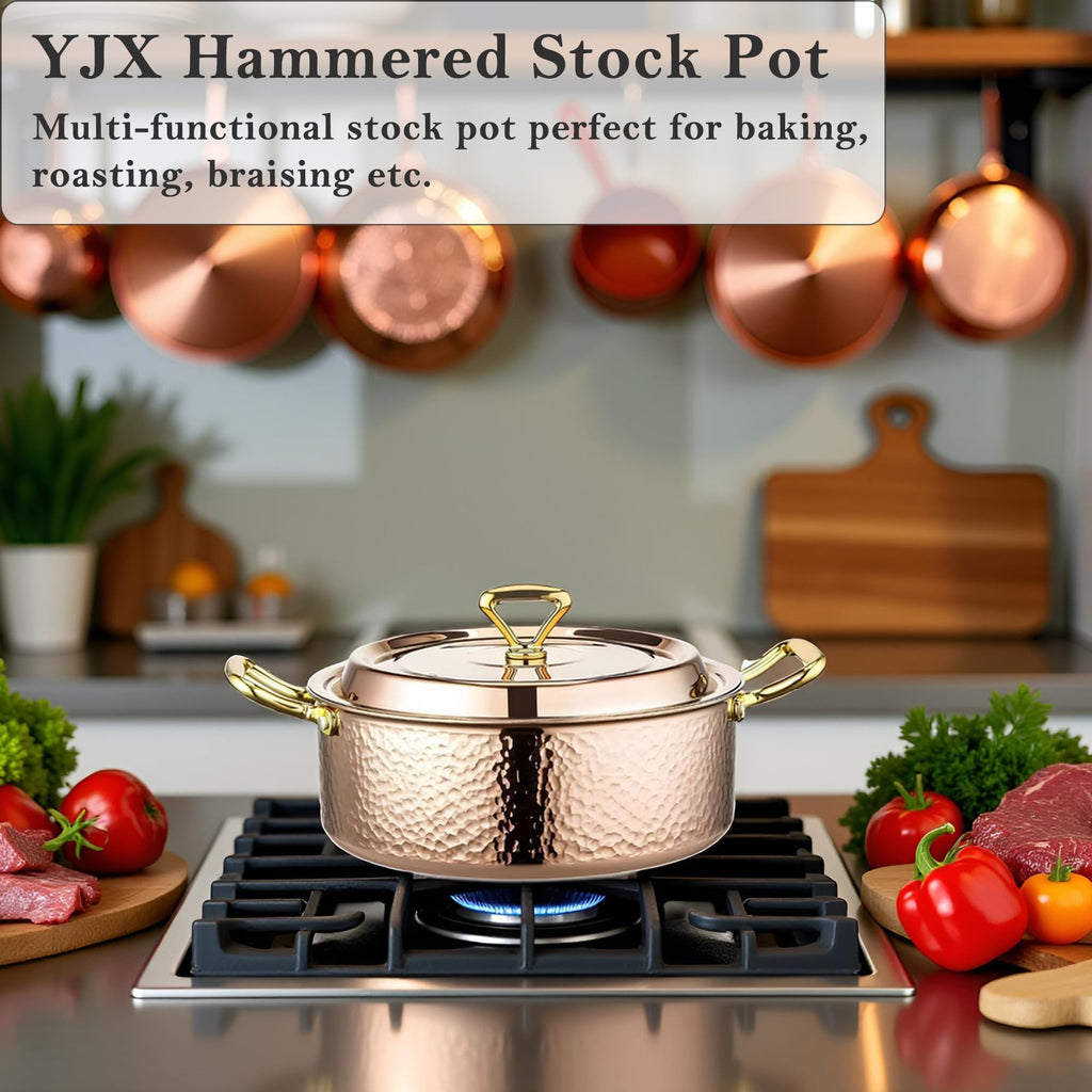 4.2QT Hammered Stock Pot with Lid, Copper Cooking Pot