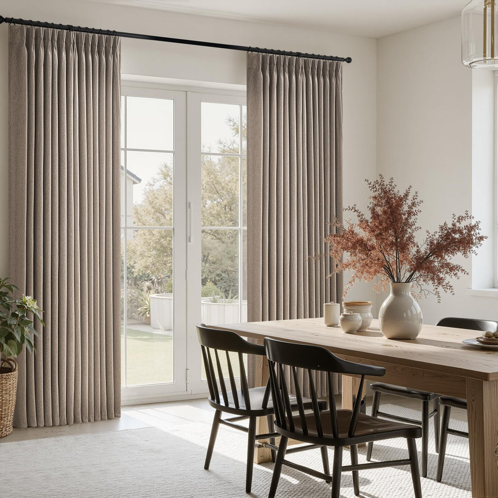 Extra Long 108 Inches Taupe Pinch Pleated Curtains 2 Panels Linen Textured