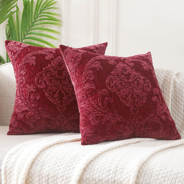 Embroidered Throw Pillow Covers 18x18 Inch, Boho Damask, Set of 2