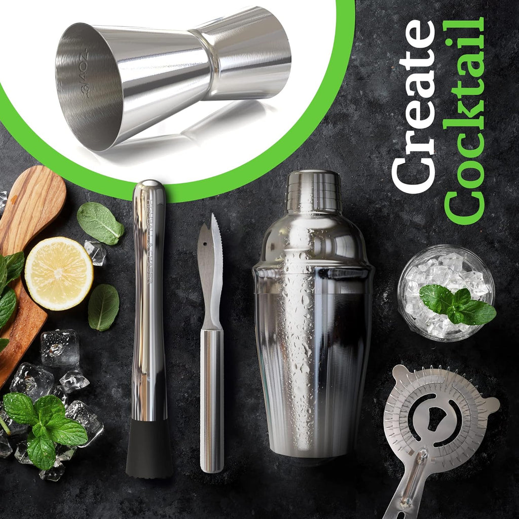 Cocktail Shaker Set: Bartender Kit Bar Mixology Cocktail Bar Set Plus E-Book with 30 Recipes (Silver)