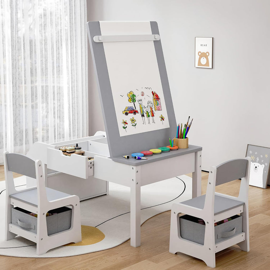 In-1 Kids Art Table and Chairs, Toddler Table and Chair Set, Craft Play Desk for Kids, Convertible Art Easel