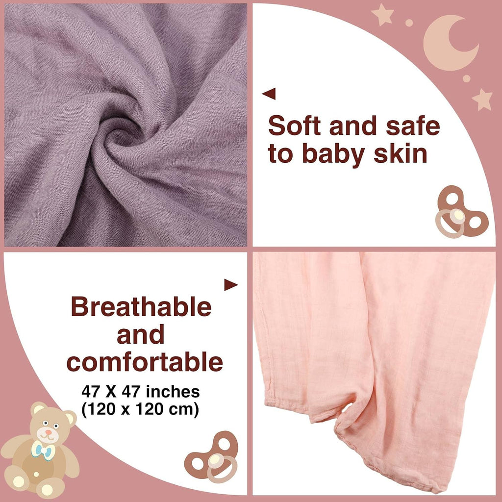 6 Pack Large Muslin Swaddle Blankets for Newborn, Bright