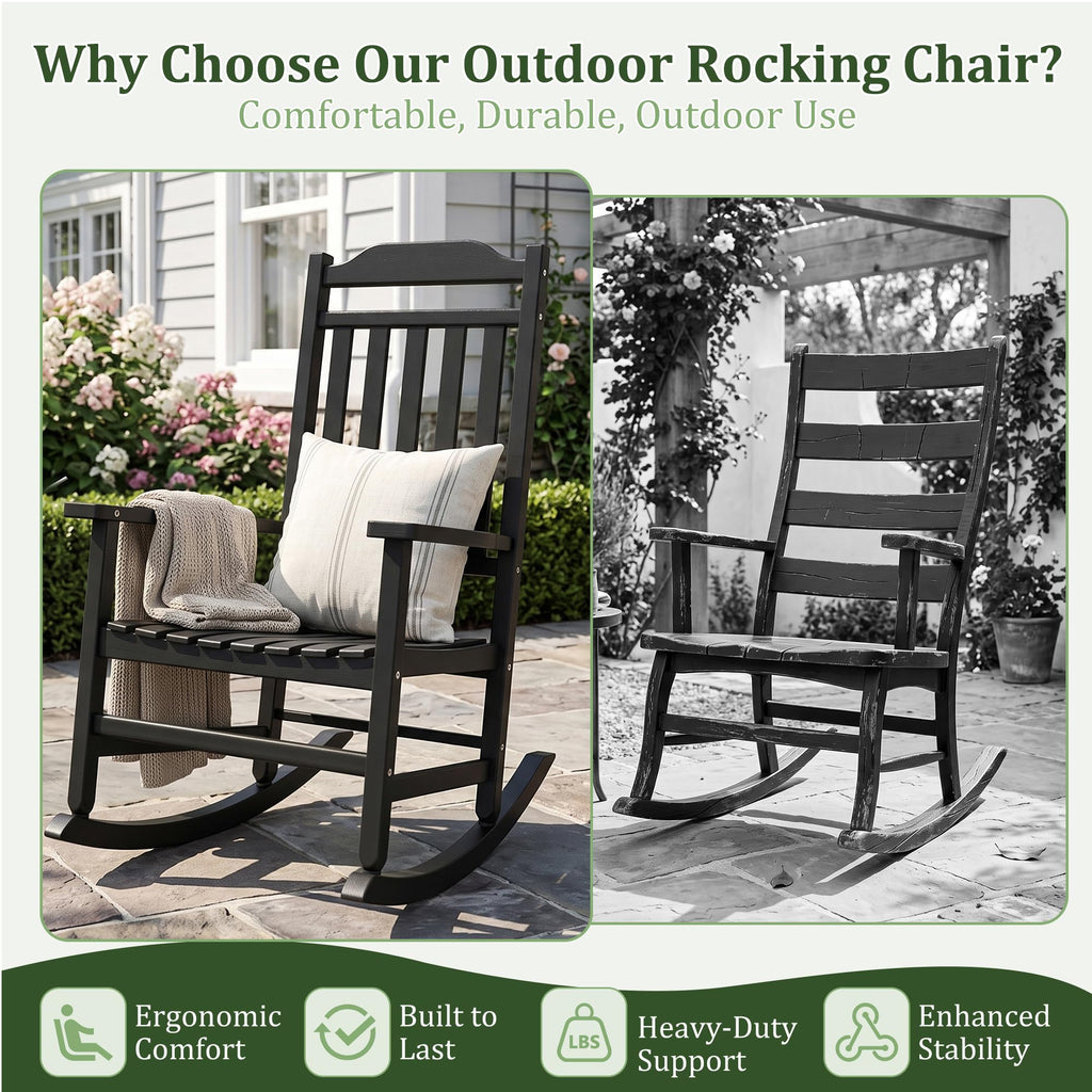 Outdoor Rocking Chairs Set of 2 and Side Table, All Weather Thickened Resin