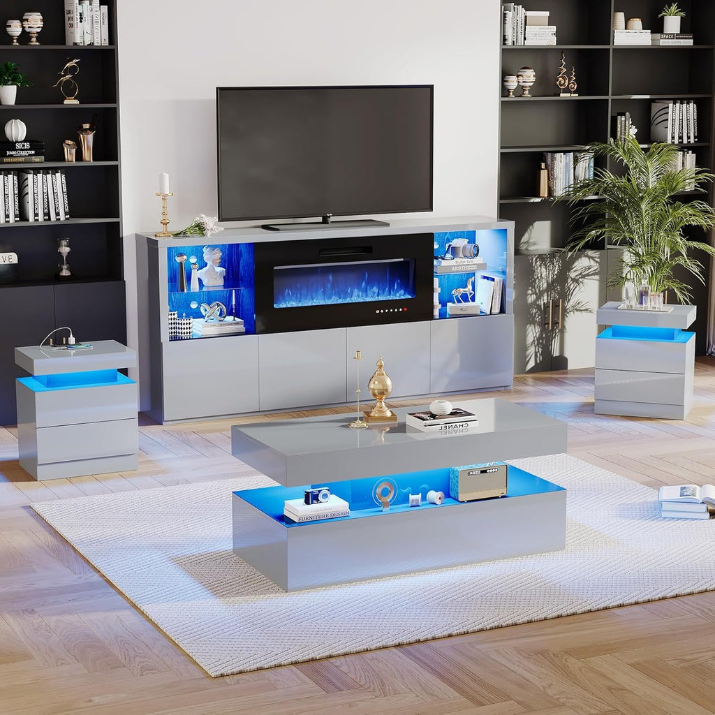 68" Fireplace with High Gloss Finish & LED Light