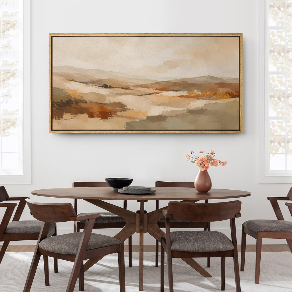 Extra Large Framed Canvas Print Wall Art Earth Tone Abstract Mountain Prairie Illustrations Modern Art Relax/Calm