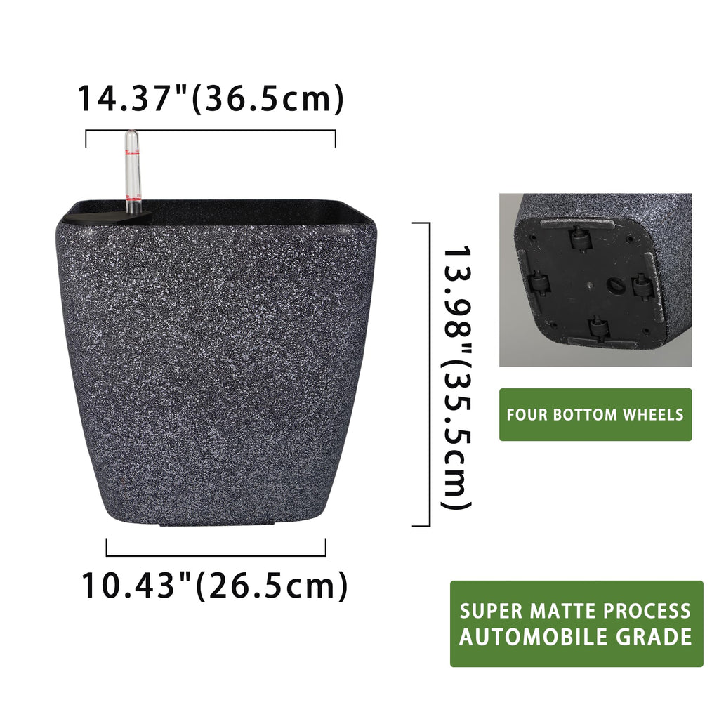 15x14 Self Watering Planter with Wheels (Stone Matte)
