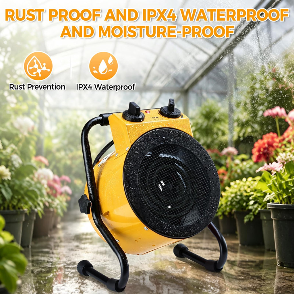 Greenhouse Heater with Thermostat, Electric Outdoor Heater, Yellow