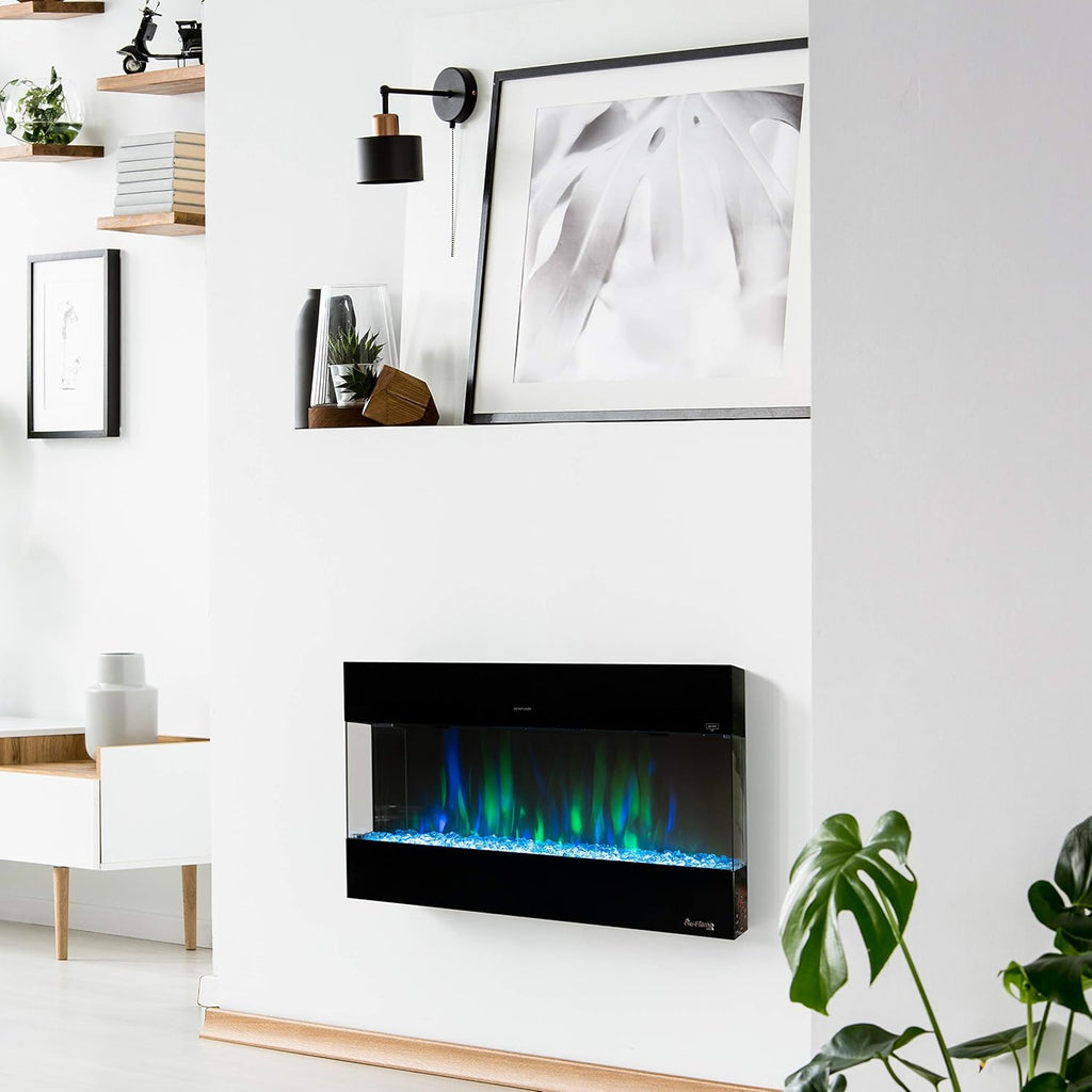 E-Flame USA Hampshire 36-inch Wall Mount/Wall Insert LED Electric Fireplace Heater with Timer