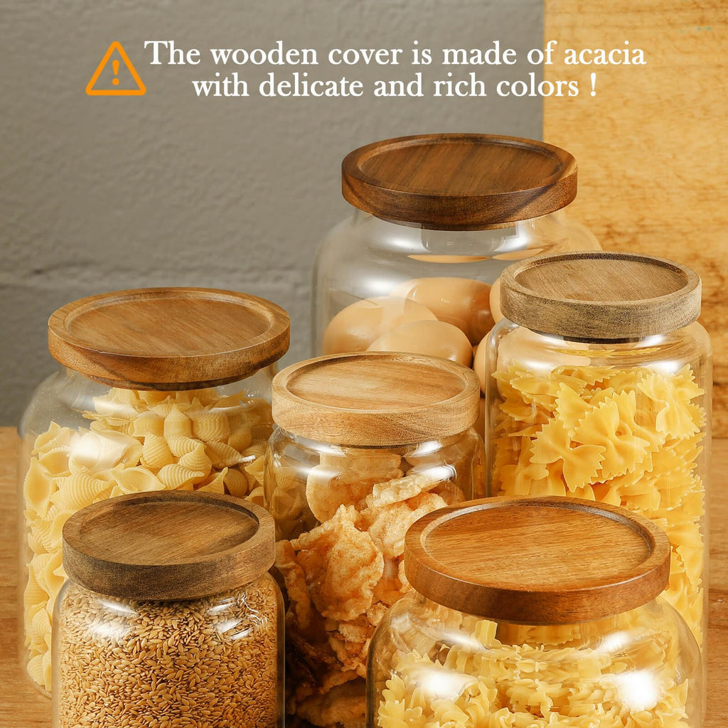 Glass Jar with Wood Lid, Airtight Kitchen Storage Canister