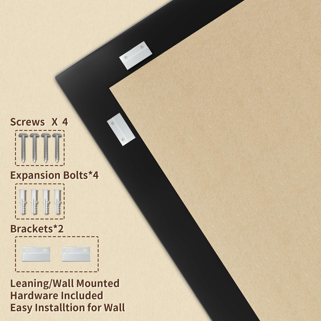 40''x30'' Rustic Wall Mirror Black Wood Frame, Classic Rectangle Mirror Farmhouse Vanity Wall Mirror Decor Living