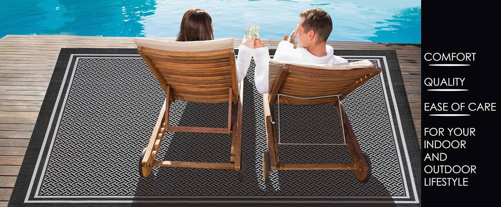 Indoor Outdoor Classic Flatweave Area Rug, Stain & UV Resistant Carpet, Deck, Patio, Poolside & Mudroom, 2x6 Ft