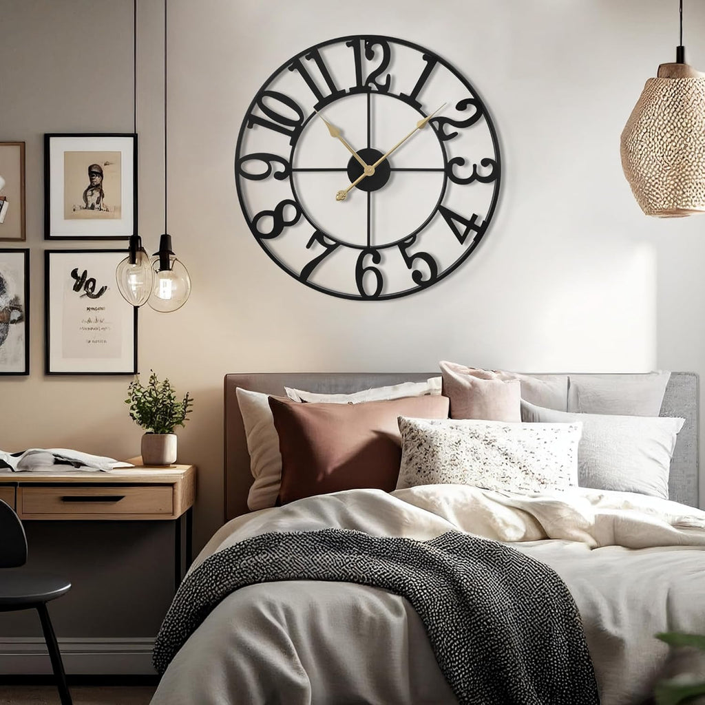 31 Inch Extra Large Wall Clock, Retro Decorative Oversized Silent Little Ticking Battery Operated,Black Metal