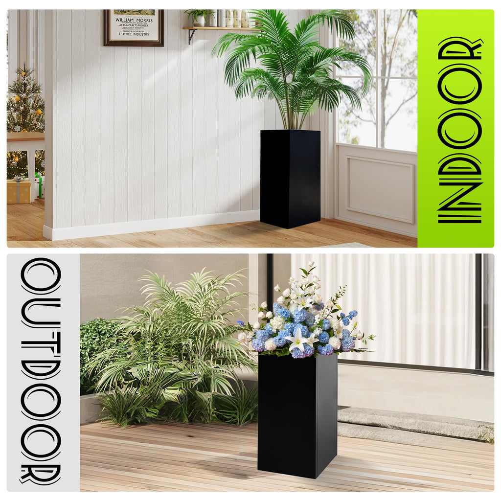 Metal Planter Box 14" x 14" x 30" Large Rectangular Planter Heavy Duty Galvanized Steel Tall Plant Boxes with Insert