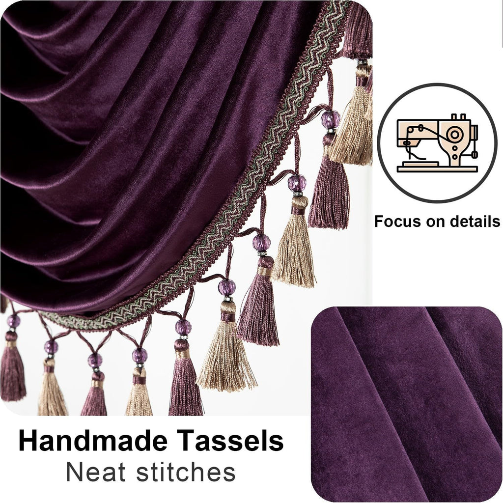 Luxury Vintage Style Velvet Valances, 79 Inches Wide Soft Touch Waterfall Valance, Decorative Swag Curtain Panels for
