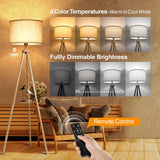 Wood Tripod Floor Lamp with Shelves, Mid Century Floor Lamp with Remote Control,4 Color Temperature