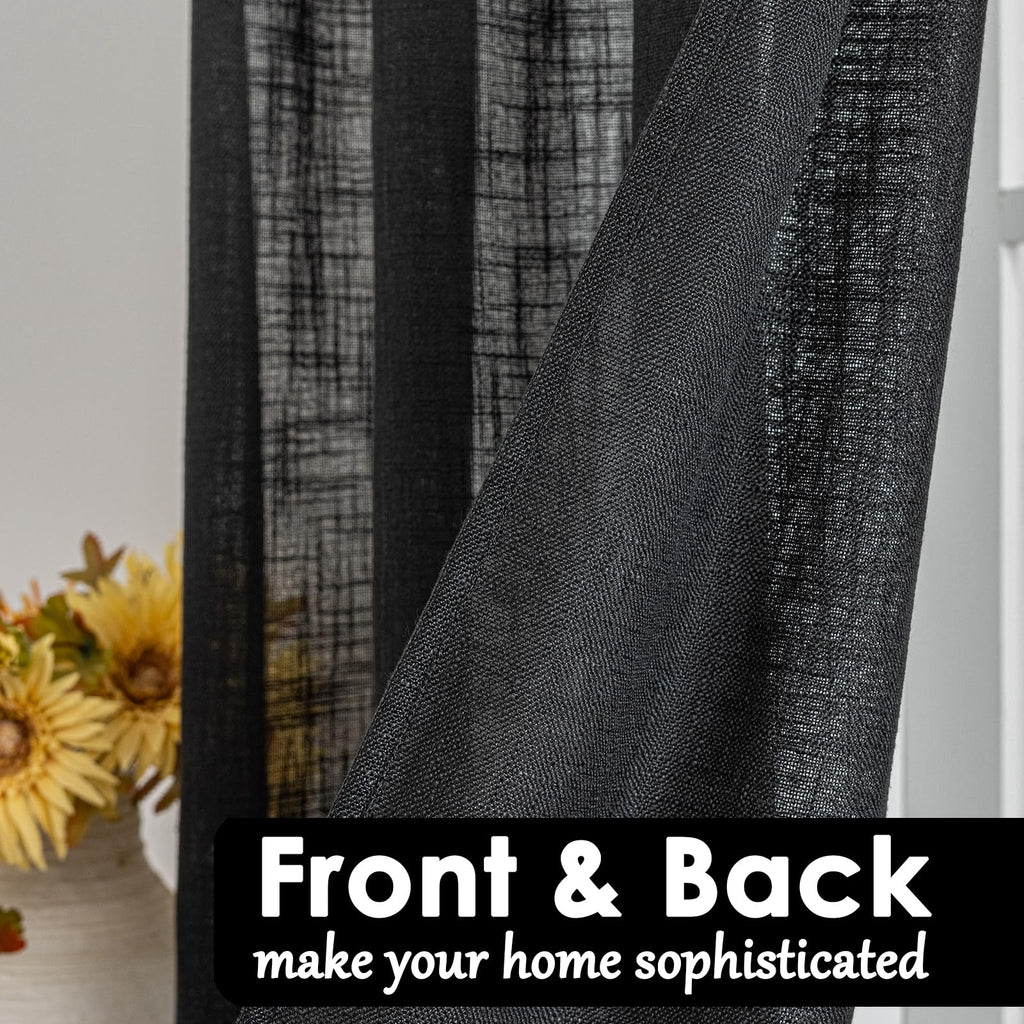 Beda Home Tassel Linen Textured Swag Curtain Valance, Black, 36 x 36 in