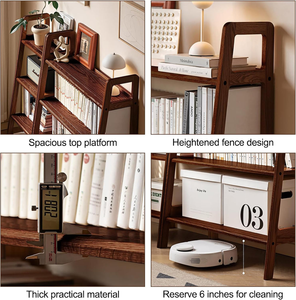 Ladder Shelf, 4-Tier Bookshelf, Modern Narrow Bookshelf, 100% Solid Wood Bookshelf, Shelves (35 Inches)