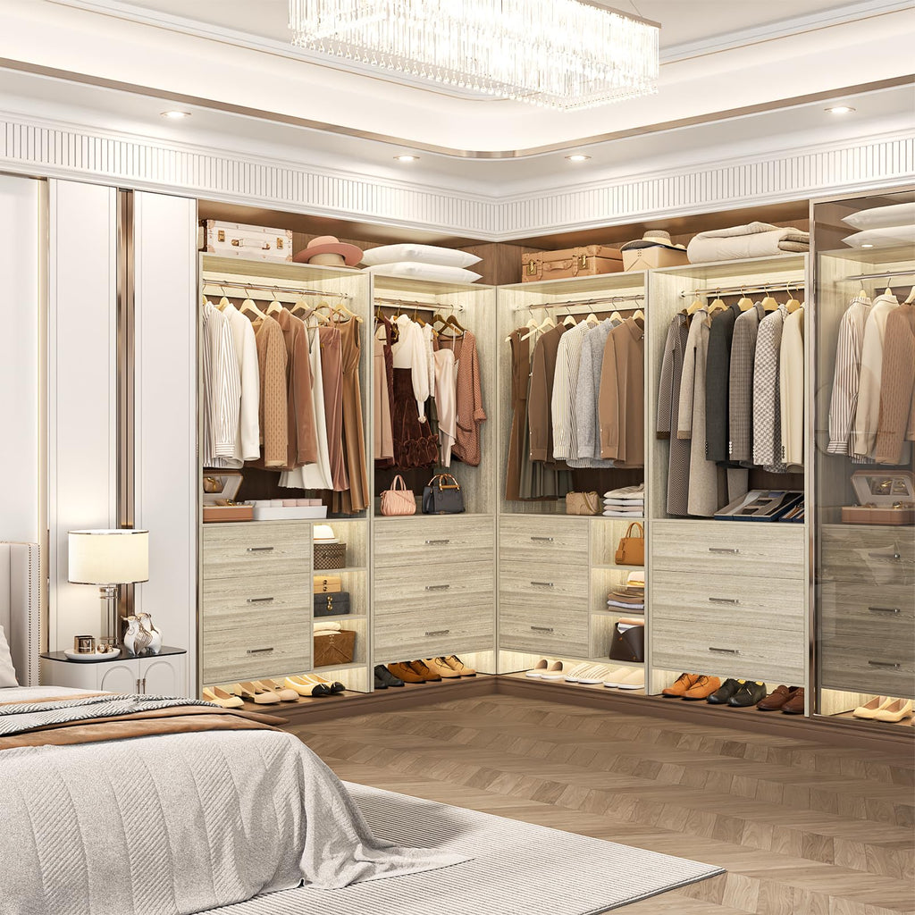 Closet System with 6 Drawers, 4.3ft, Set of 2, White Oak