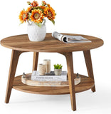 Collection - Round Coffee Table, 2-Tier Center Table with Storage, Tapered Legs, Curved Transitions