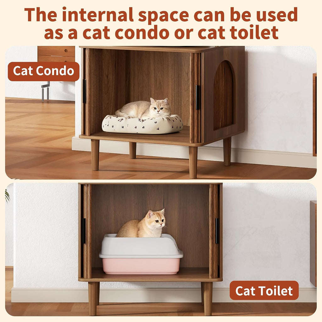 Hidden Litter Box Cabinet, Cat Litter Box Enclosure, Arched Cat Furniture