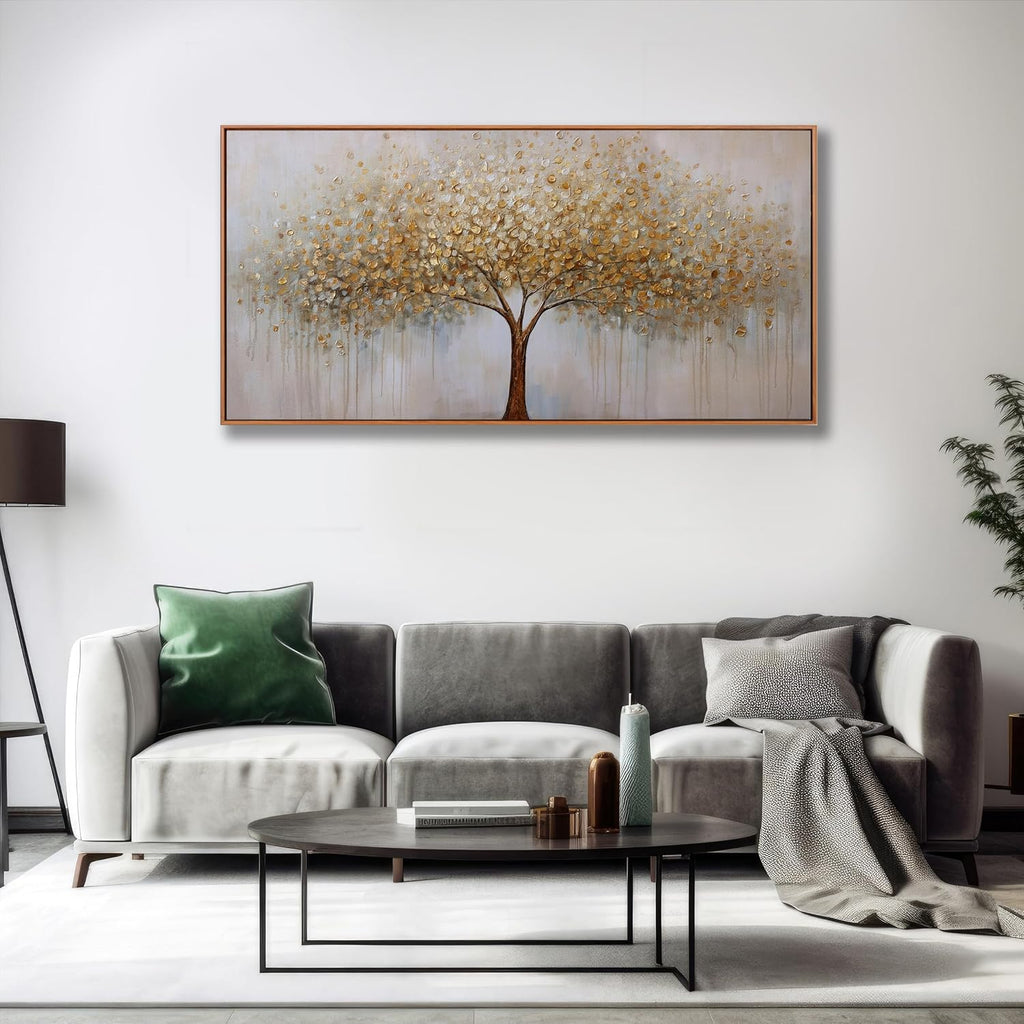 Wall Art Abstract Gold Tree of Life Framed Modern Artwork Canvas Painting Textured Tree Pictures Wall Decor Bedroom