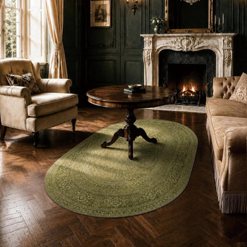 Oval Rug - Washable Ultra-Thin Carpet Dark Olive Green
