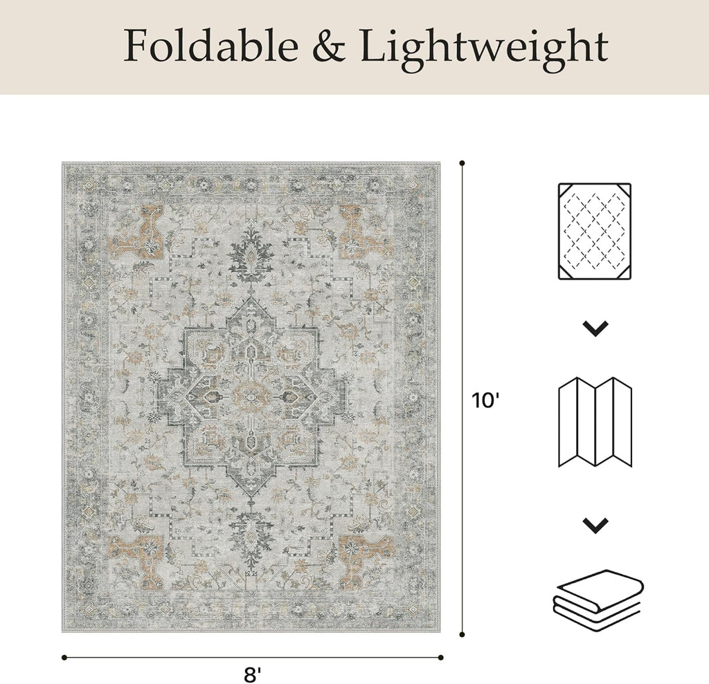 Outdoor & Indoor Area Rug 8'x10', Waterproof, Non-Shedding, Easy Cleaning, Boho Mat for Patio, Livin
