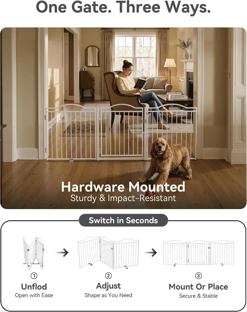 Metal Freestanding Foldable Dog Gate with Door, 30'' Tall