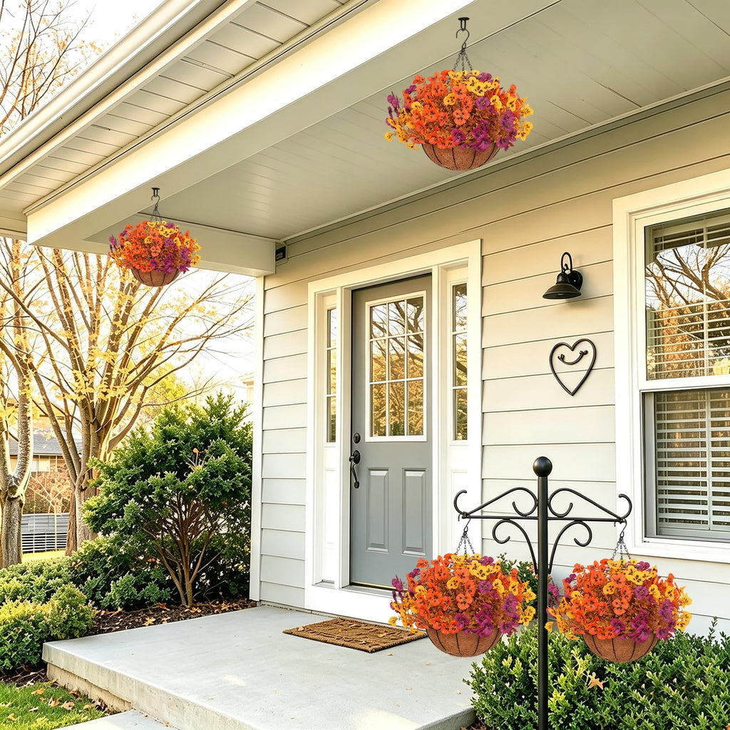 2 Set Artificial Fall Hanging Flower Baskets for Outdoor Autumn Decor