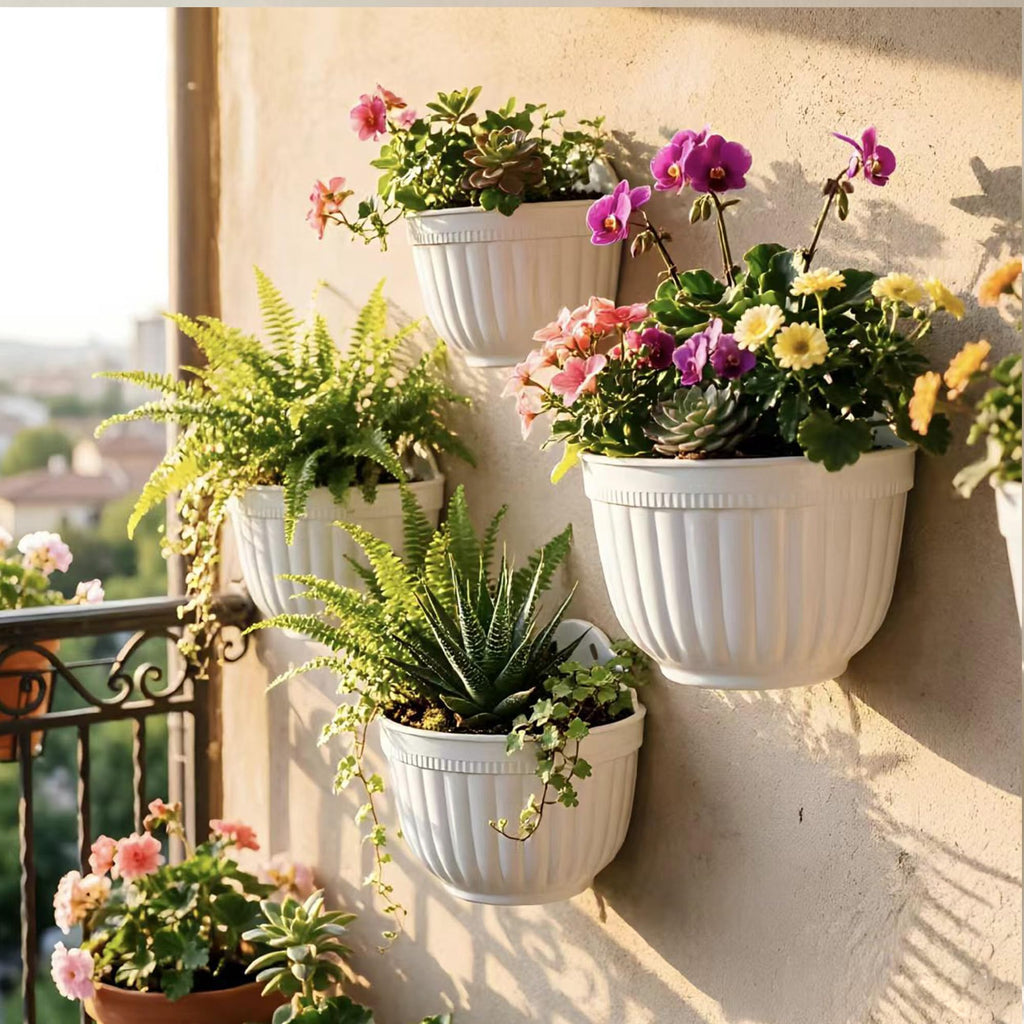 4 Pack White Wall Planter Pots Vertical Living Wall Hanging Planters Wall Mounted Planter Holder with Drainage Hole