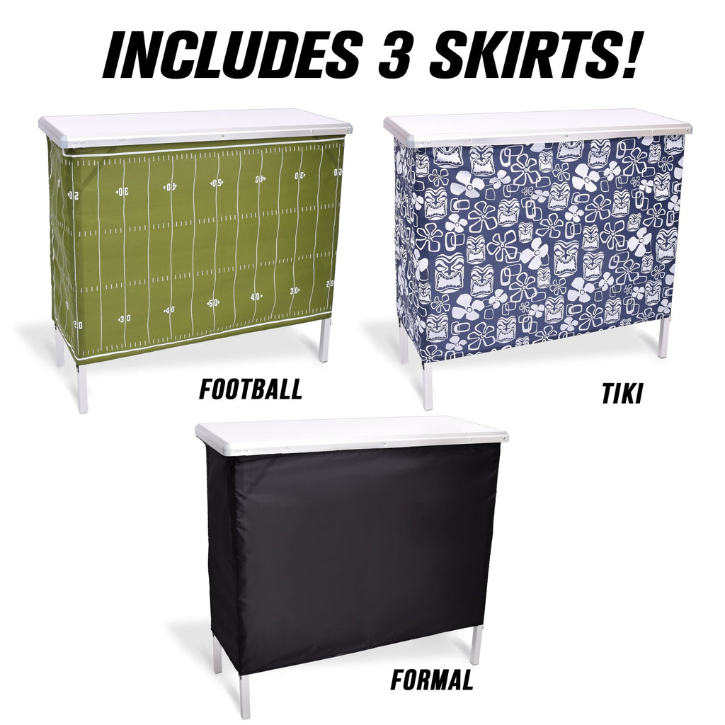 Portable Bar Table for Events - Pop Up Mobile Bartending Station with Travel Carrying Case - 3 Skirts
