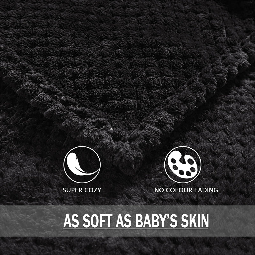 Soft Waffle Fleece Bed Blanket Twin XL Size, Black