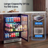 Beverage Refrigerator & Drink Fridge - 24 inch 180 Cans Beer Cooler Glass Door, 
