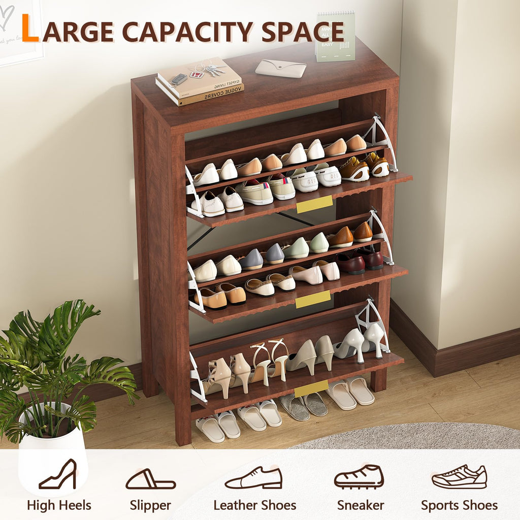 32" Fluted Shoe Cabinet Storage with 3 Flip Drawers