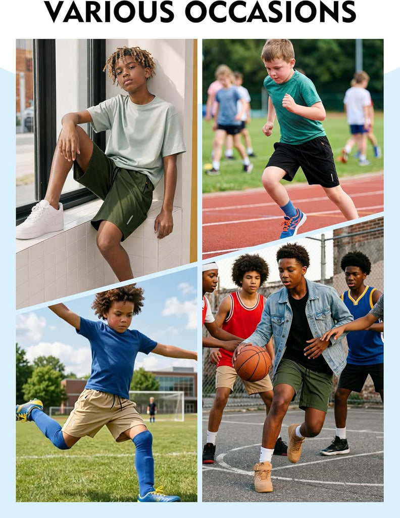 3 Pack Boys Athletic Running Shorts with Zipper Pockets Quick Dry Lightweight Hiking Cargo Shorts for Gym Outdoors