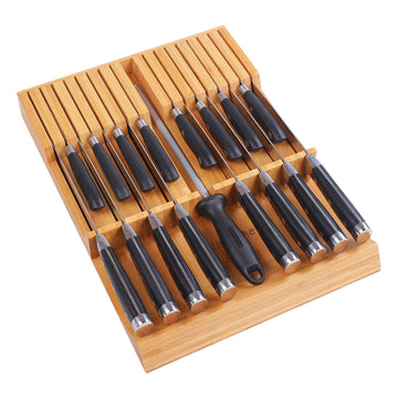 In-drawer Knife Block Bamboo Kitchen Knives Drawer Organizer Large